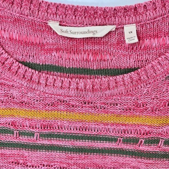 Soft Surroundings Lisabetta Art Stripe Dusty Cedar Pink Sweater 1X - Picture 10 of 11